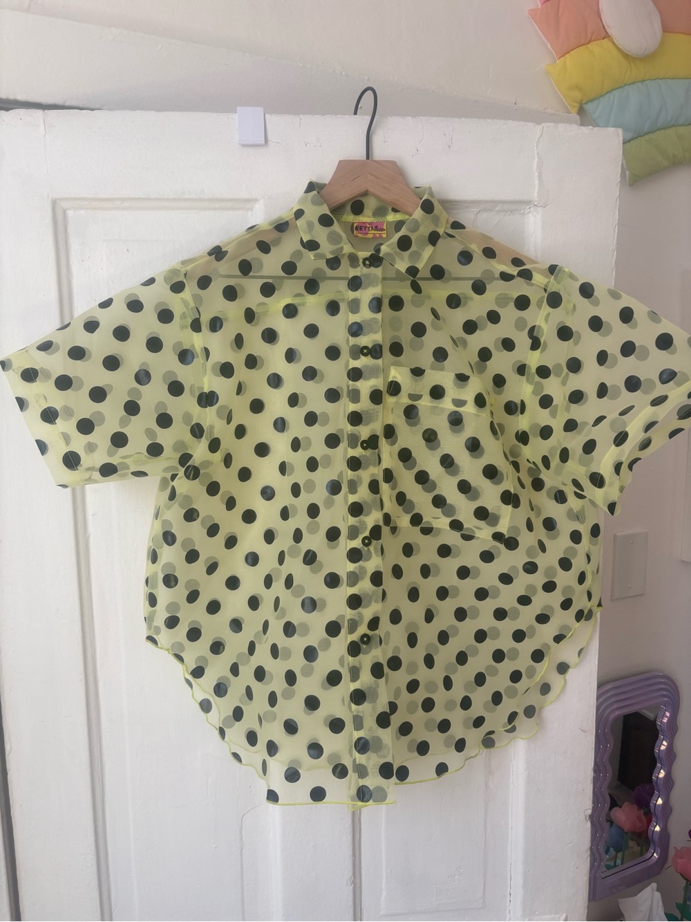Nettle Studios OS- Sheer Yellow Polka Dot Short-Sleeve Blouse